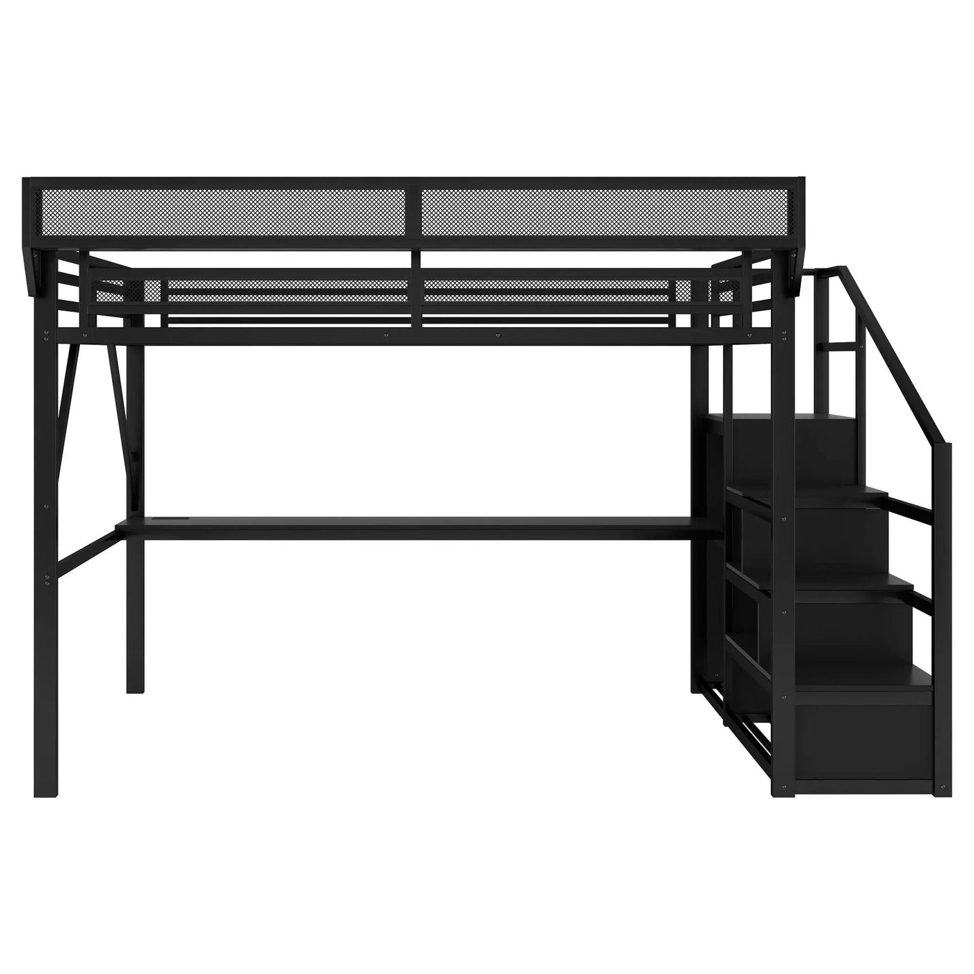 Loft Bed With Desk And Charging Station With Stairs And Light by HouseOfZazla