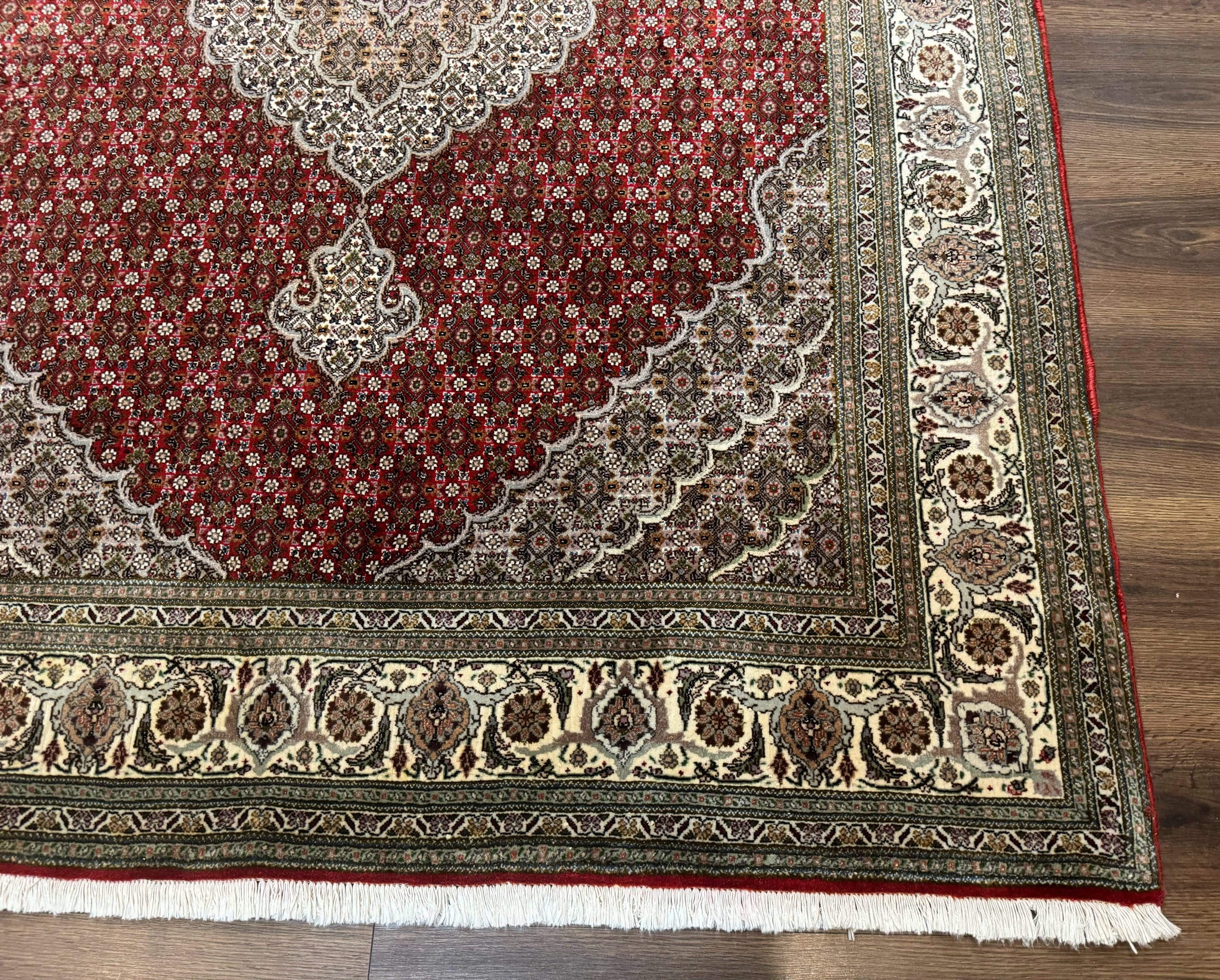 Persian Rug 5x7, Very Fine 330 KPSI, Red and Ivory, Herati Mahi Pattern, Wool & Silk by Jewel Rugs