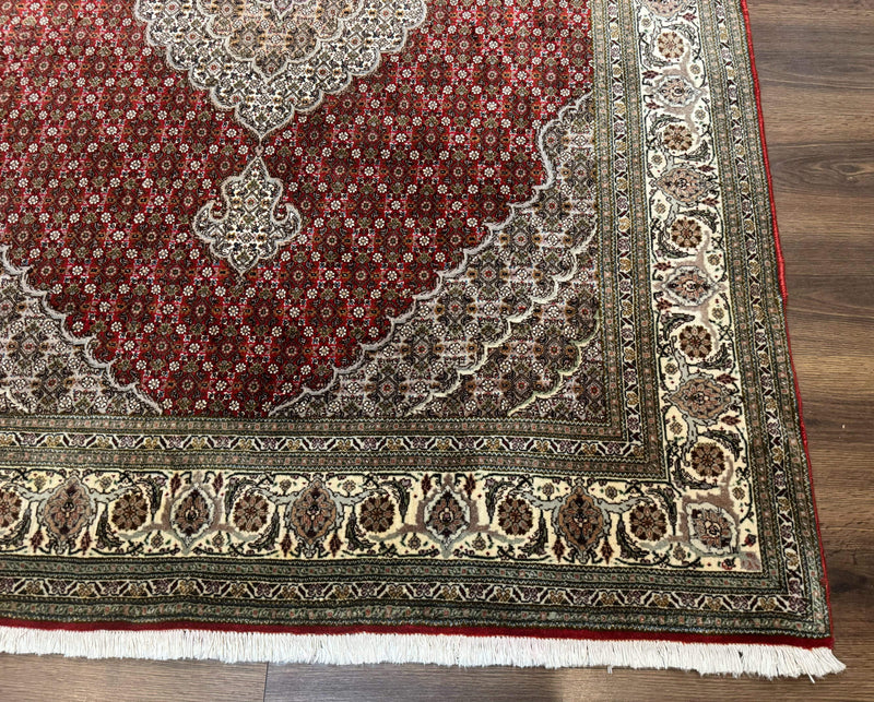 Persian Rug 5x7, Very Fine 330 KPSI, Red and Ivory, Herati Mahi Pattern, Wool & Silk by Jewel Rugs