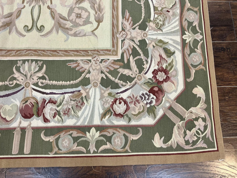 Aubusson Rug 5x8, Wool Handmade Vintage Carpet, Angel Motifs, Flatweave Rug 5 x 8, Medium Sized, European Design by Jewel Rugs