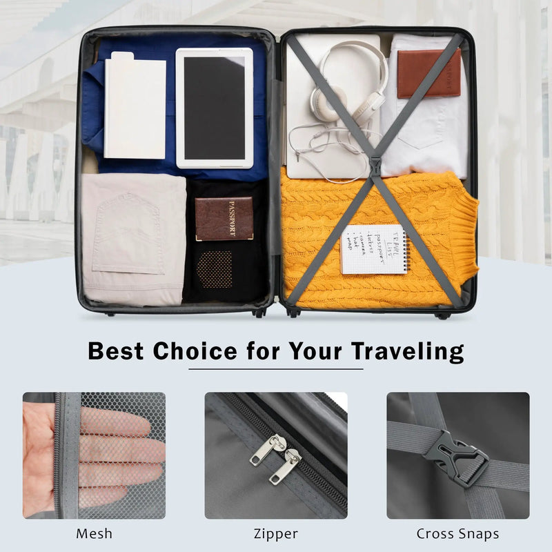 2 Piece Luggage Set With Bags Expanable Spinner Wheels ABS Lightweight Suitcase With Tsa Lock 20" / 24" by HouseOfZazla