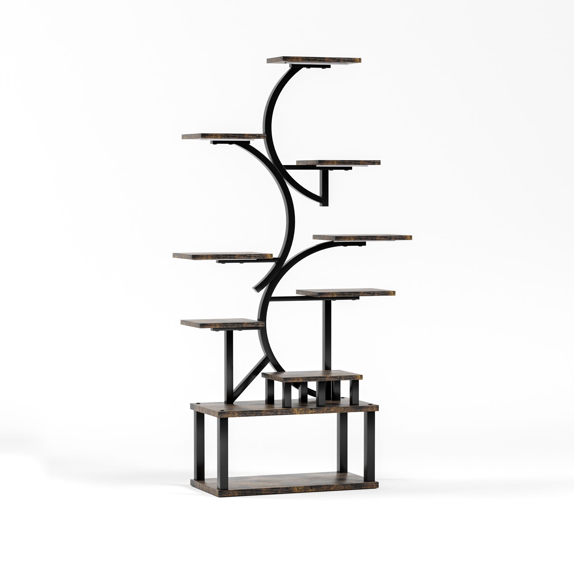 S - Shaped, 10 Tier Plant Stand With 5 Grow Lights - Deep Rustic Brown by HouseOfZazla
