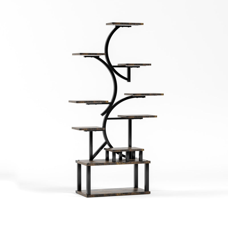 S - Shaped, 10 Tier Plant Stand With 5 Grow Lights - Deep Rustic Brown by HouseOfZazla