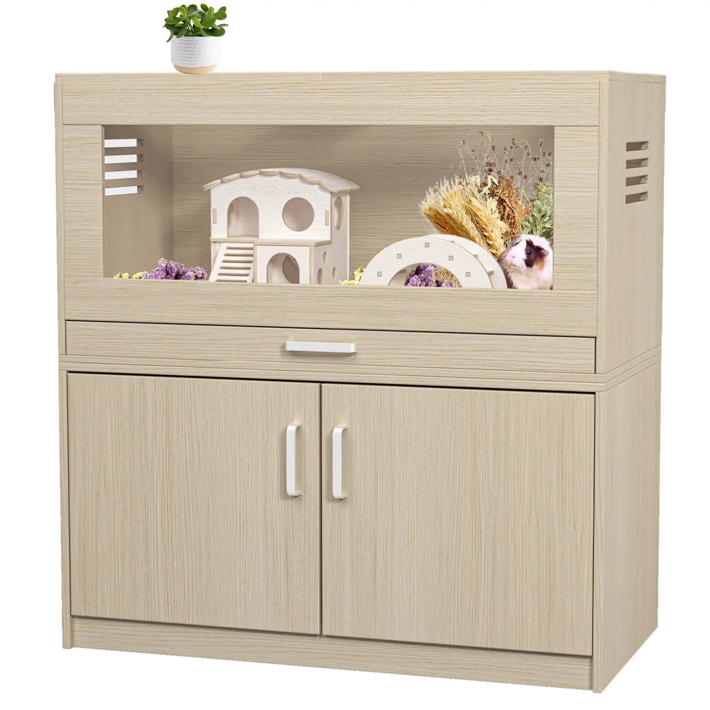 Guinea Pig Cages, Hamster Cage Wood With Independent Storage Cabinet, House For Rat Chinchilla With Guinea Pig Hutch And Bridge, Openable Top With Acrylic Sheets by HouseOfZazla