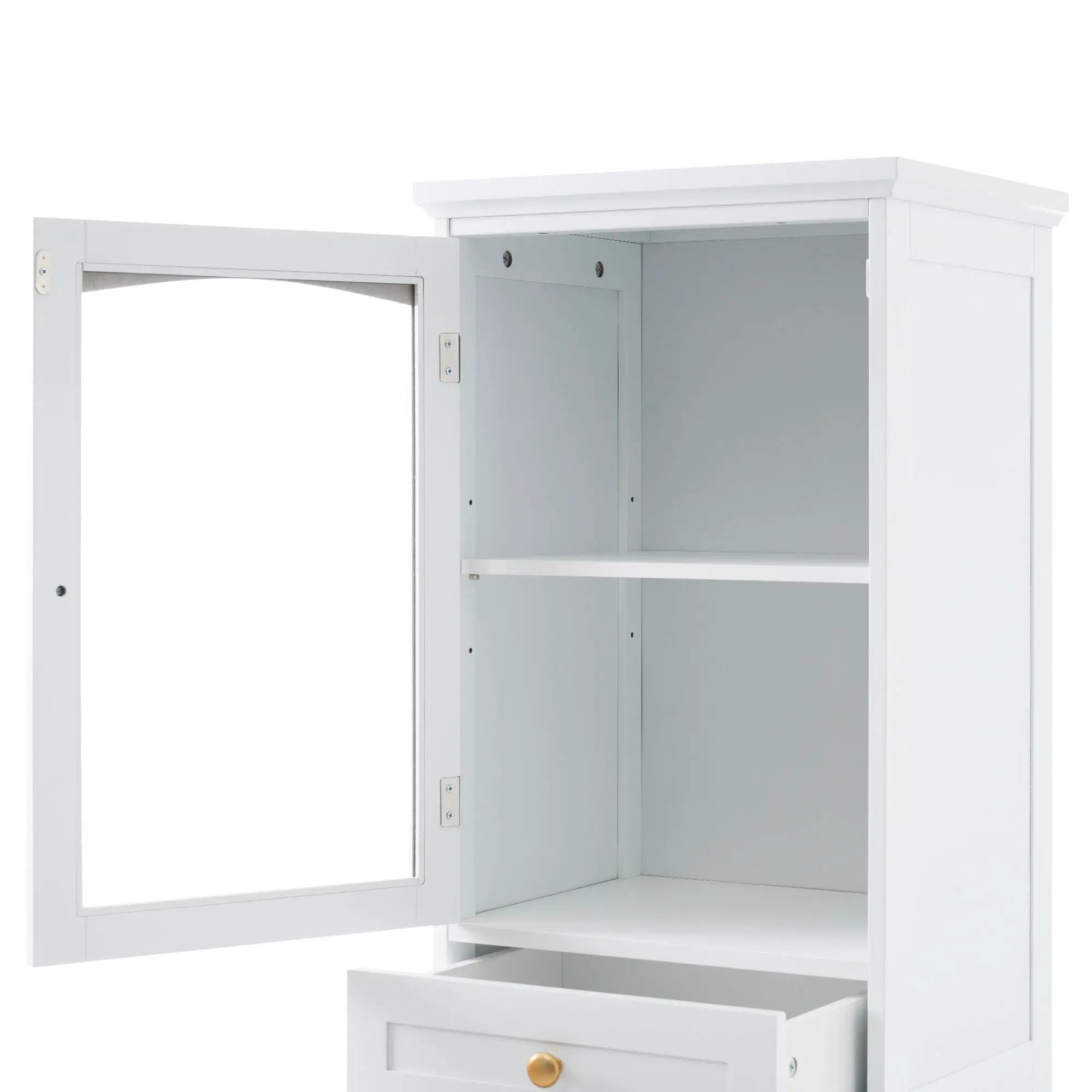 Tall Bathroom Storage Cabinet With Glass Doors, Free-Standing, Two Drawers, And Adjustable Shelves, Board, Painted Perfect For Displaying Your Favorite Items by HouseOfZazla