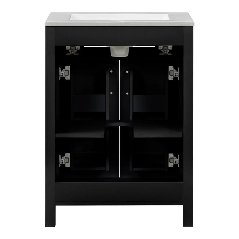 Modern Bathroom Vanity With Ceramic Sink, Soft-Close Doors, Flip Drawer, U-Shaped Shelves, Elegant Storage Solution