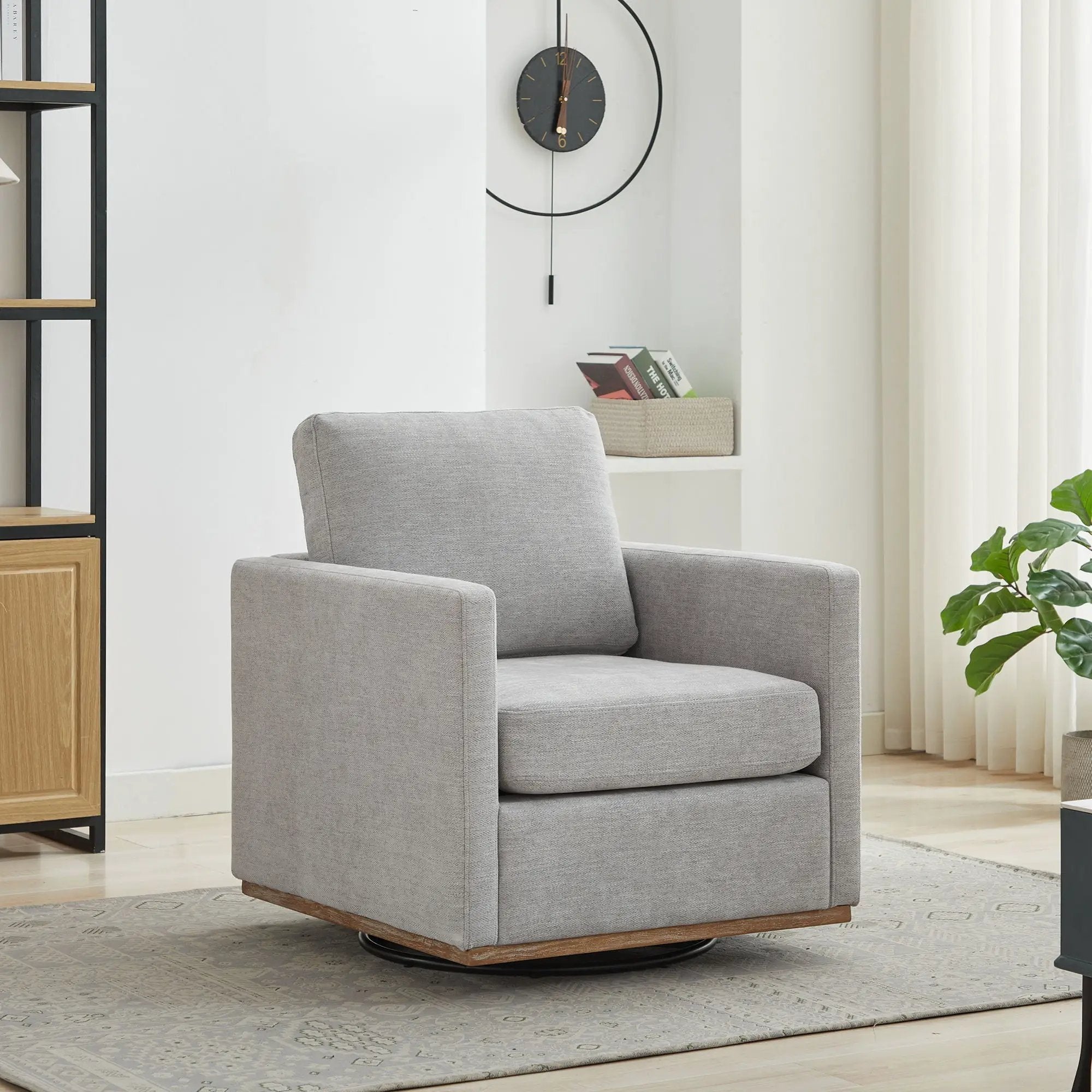 Modern Square Upholstered Swivel Accent Chair with Metal Base by HouseOfZazla