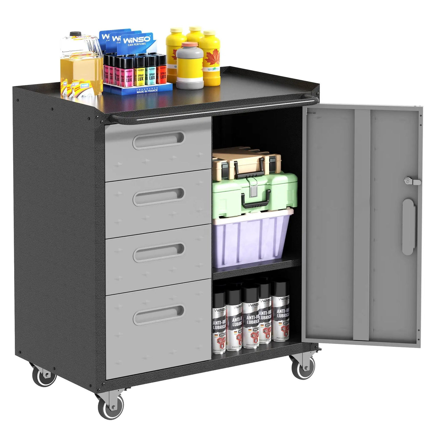 Sturdy Metal Tool Storage Cabinet With Wheels Durable Garage, Office & Home Organizer Steel by HouseOfZazla