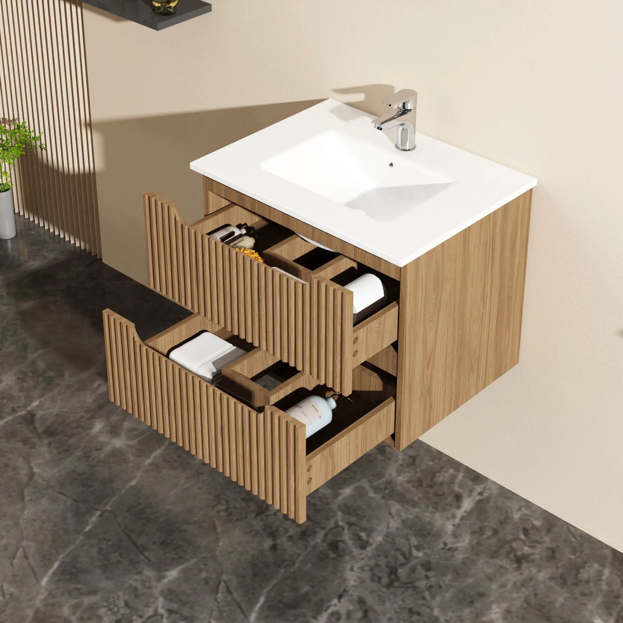 24" Wall Mount Bathroom Vanity Cabinet Floating (Cabinet Only) - Walnut by Unique Piece Furniture