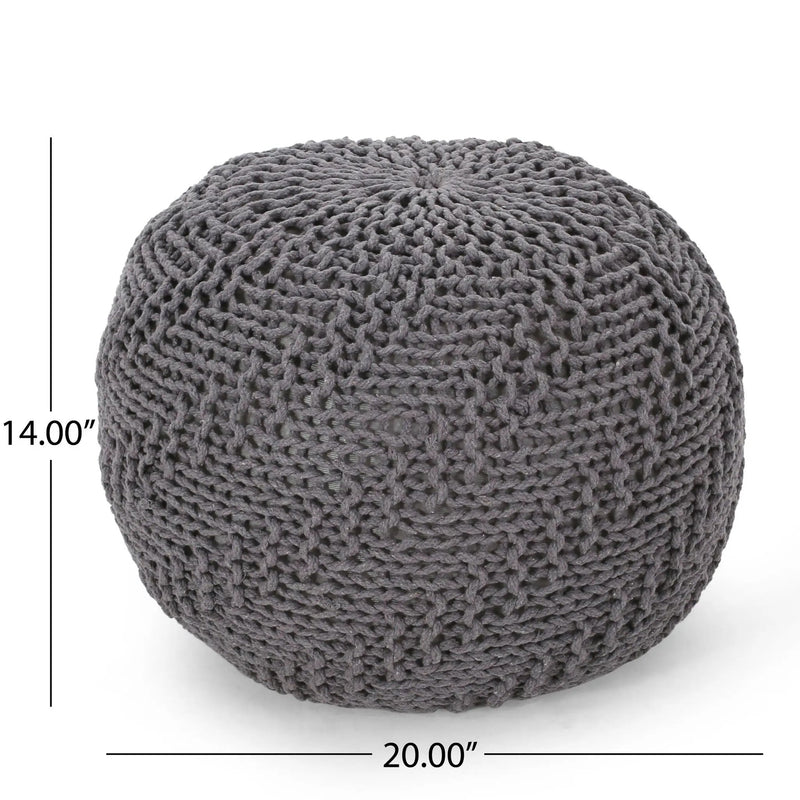 Hazel Modern Knitted Cotton Yarn Round Pouf - Dark Gray by HouseOfZazla