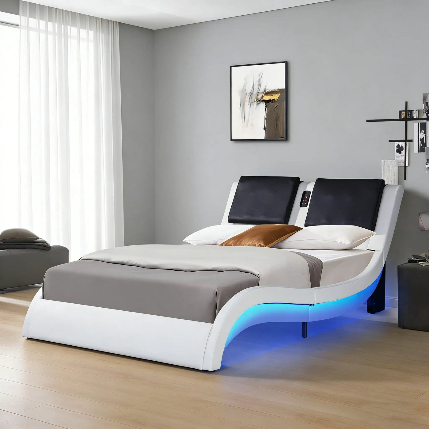 Platform Bed Frame With LED Lighting, tooth Music, Vibration Massage by Unique Piece Furniture