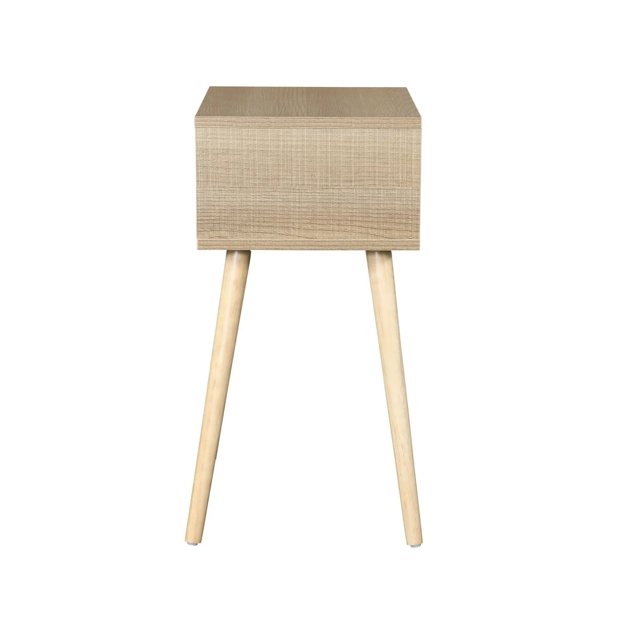 Side Table With 1 Drawer, Mid-Century Modern Storage Cabinet For Bedroom - White / Wood by HouseOfZazla