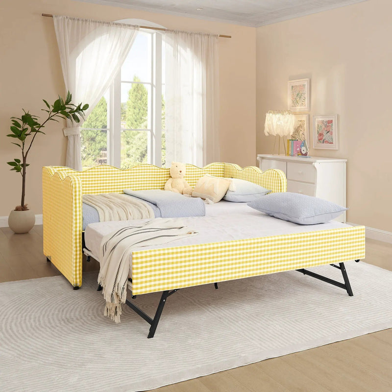 Gingham Daybed With USB Charging Port, Wave-Shaped Design by Unique Piece Furniture