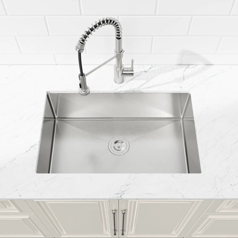 Stainless Steel Kitchen Sink, 30″x19″ Drop In Single Bowl, Undermount Handmade Sink in Brushed Nickel by HouseOfZazla