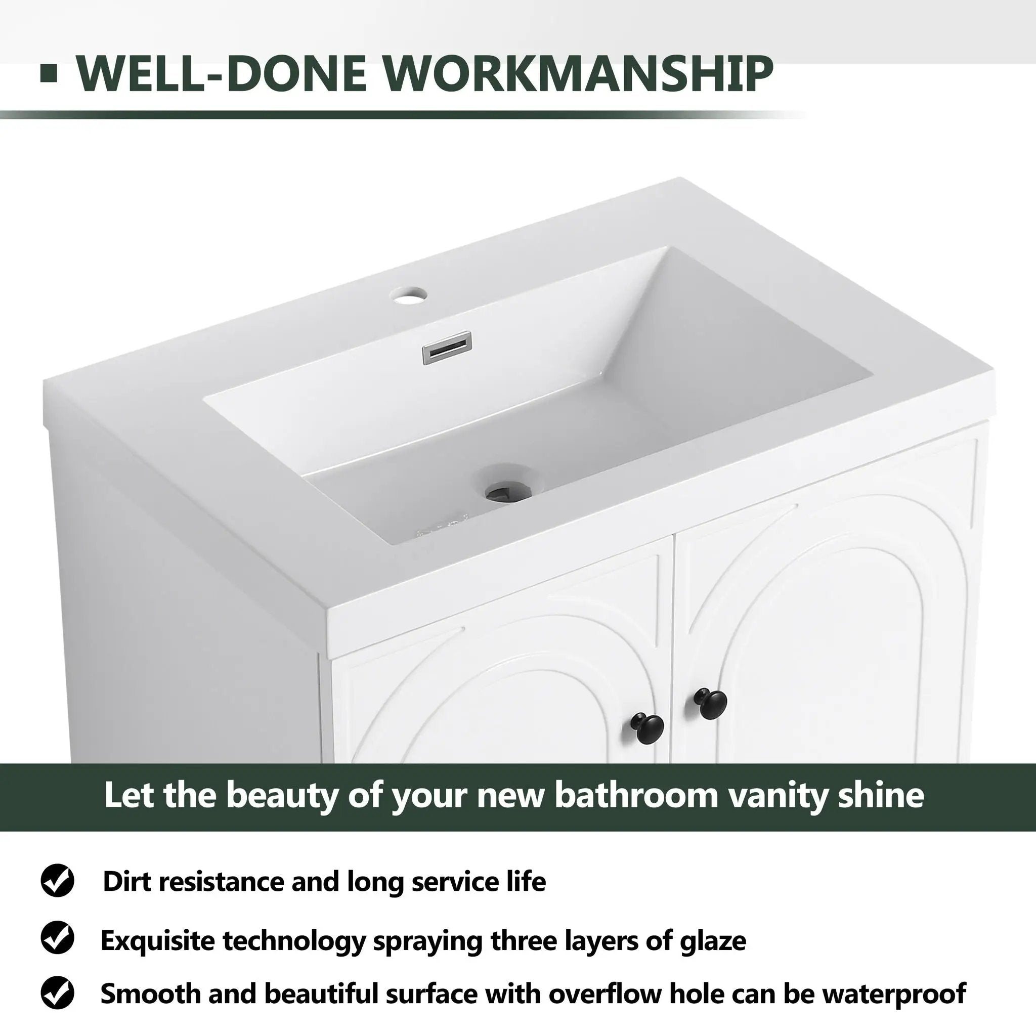 Contemporary Freestanding Bathroom Vanity With Resin Sink & Soft-Close Cabinet Doors by Unique Piece Furniture