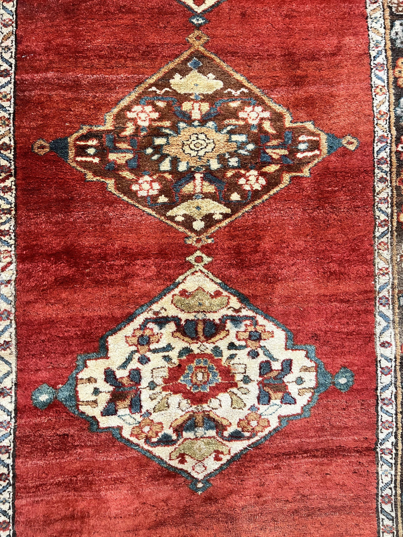 Antique Persian Bidjar Rug 4x8, Triple Medallions, Handmade Oriental Carpet, 1920s Rug, Wool Rug, Red by Jewel Rugs
