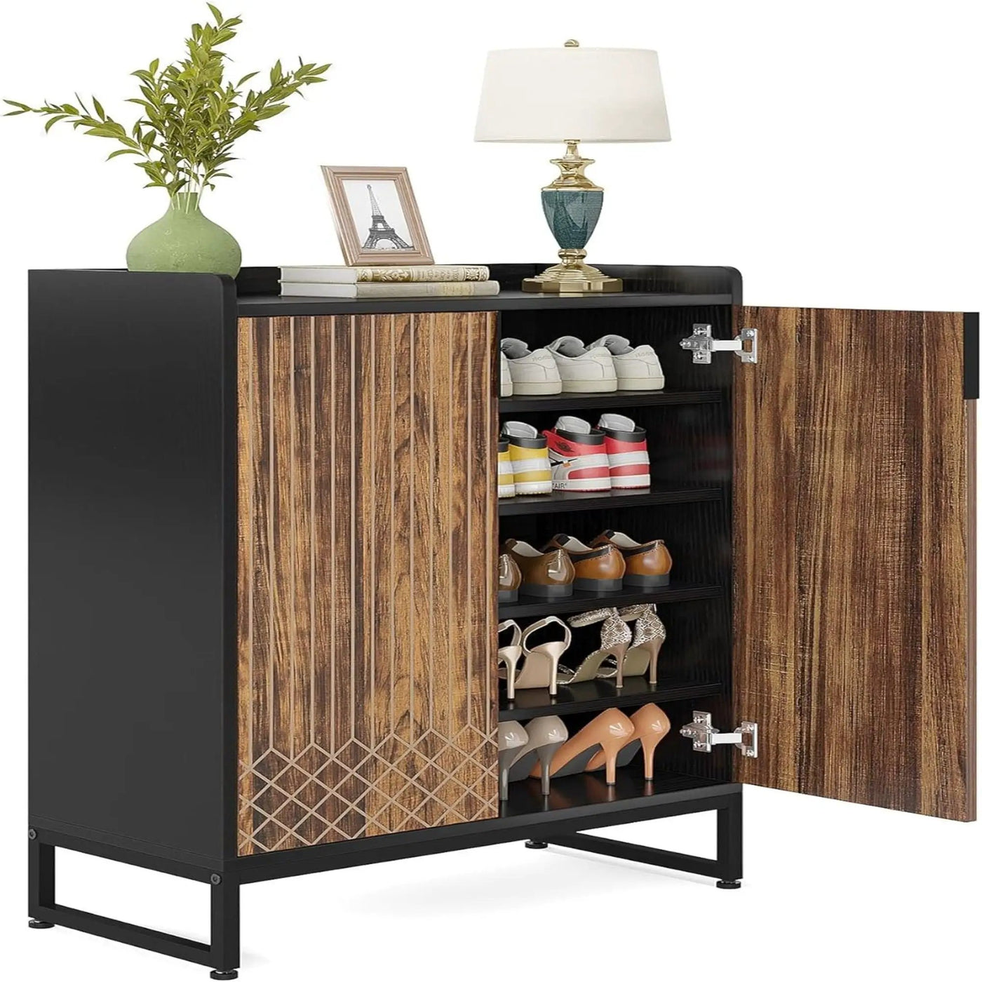 5 Tier Shoe Cabinet With Doors, Compact Entryway Storage Organizer by HouseOfZazla