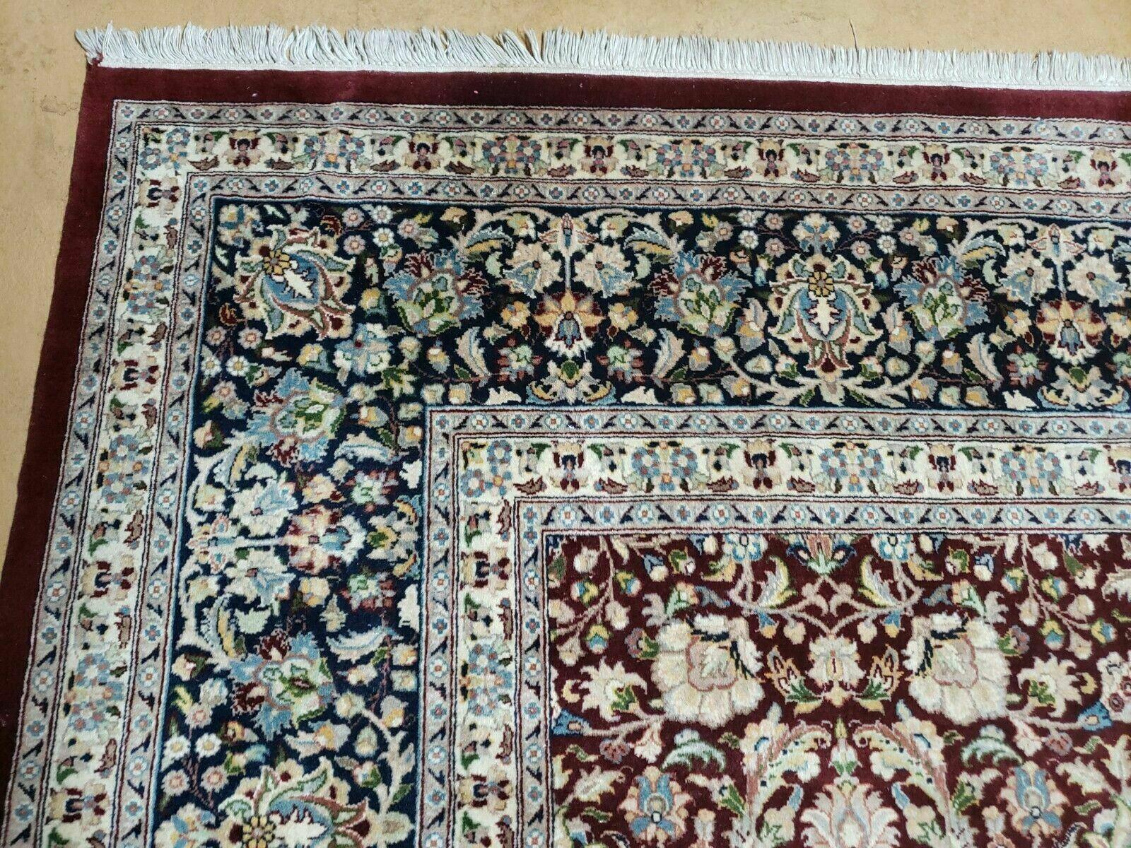Persian Rug 9x12, Floral Allover, Very Fine, Handmade, Room Sized Oriental Carpet, Sino Persian, Maroon and Navy Blue by Jewel Rugs