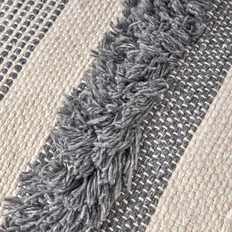 Karim - Faux Yarn Large Pouf, Durable - Ivory / Gray by Unique Piece Furniture