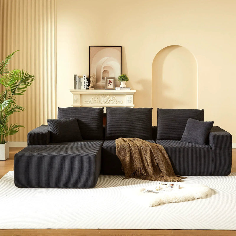 Modular Sectional Sofa With Chaise, L Shaped Cloud Couch With Deep Seat, Sectional Couches For Living Room - Black by Unique Piece Furniture