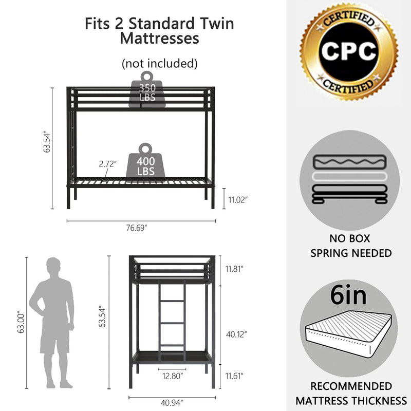 Adam - Twin Over Twin Bunk Bed - Black by HouseOfZazla