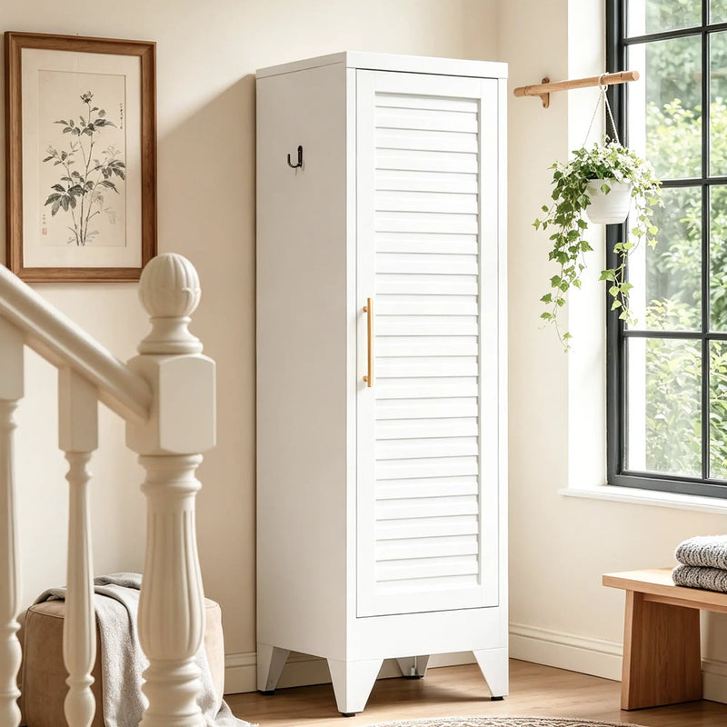 47.2" Narrow Metal Storage Closet with Louvered Door by HouseOfZazla