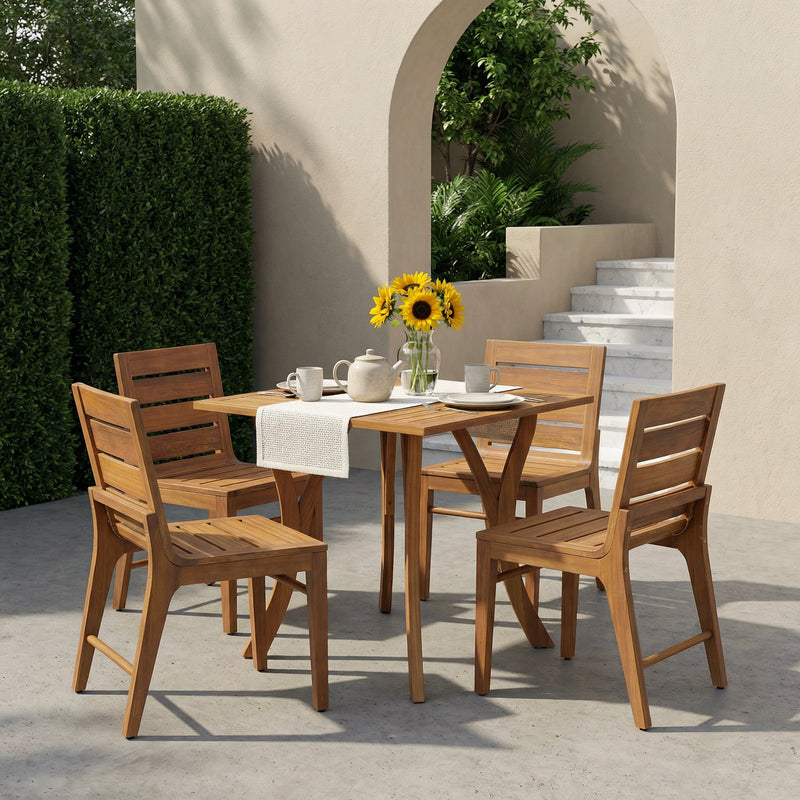 Acacia Wood 5-Piece Patio Dining Set with Rectangular Table - Teak