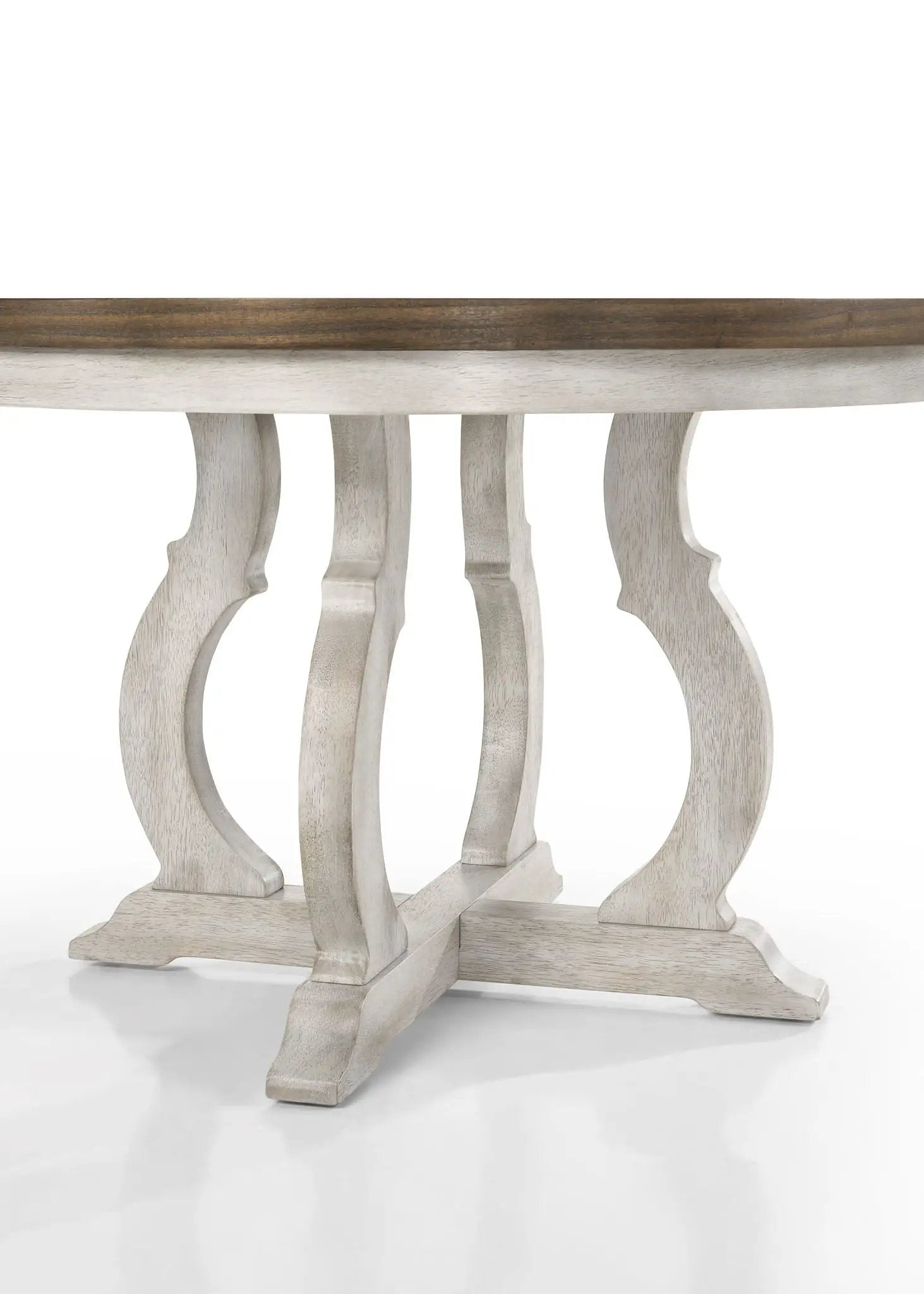 Havanna - 5 Piece Wide Round Dining Table With Off White Chairs (Set of 5) - Vintage Walnut by HouseOfZazla