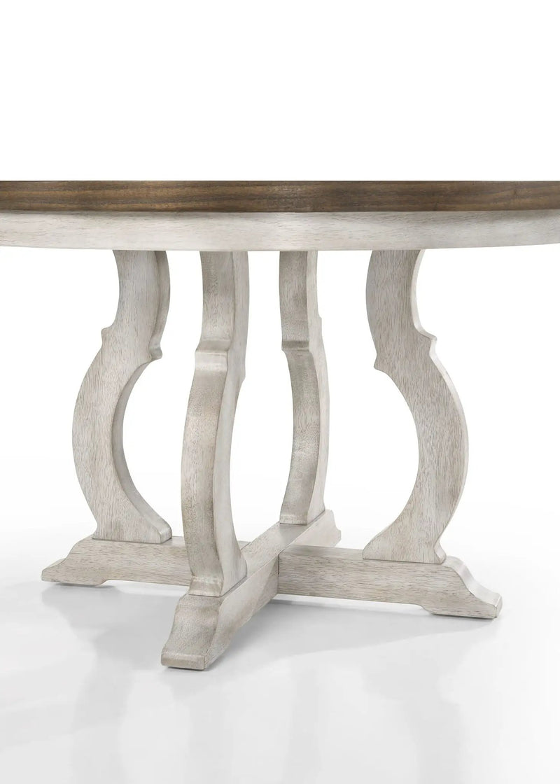 Havanna - 5 Piece Wide Round Dining Table With Off White Chairs (Set of 5) - Vintage Walnut by HouseOfZazla