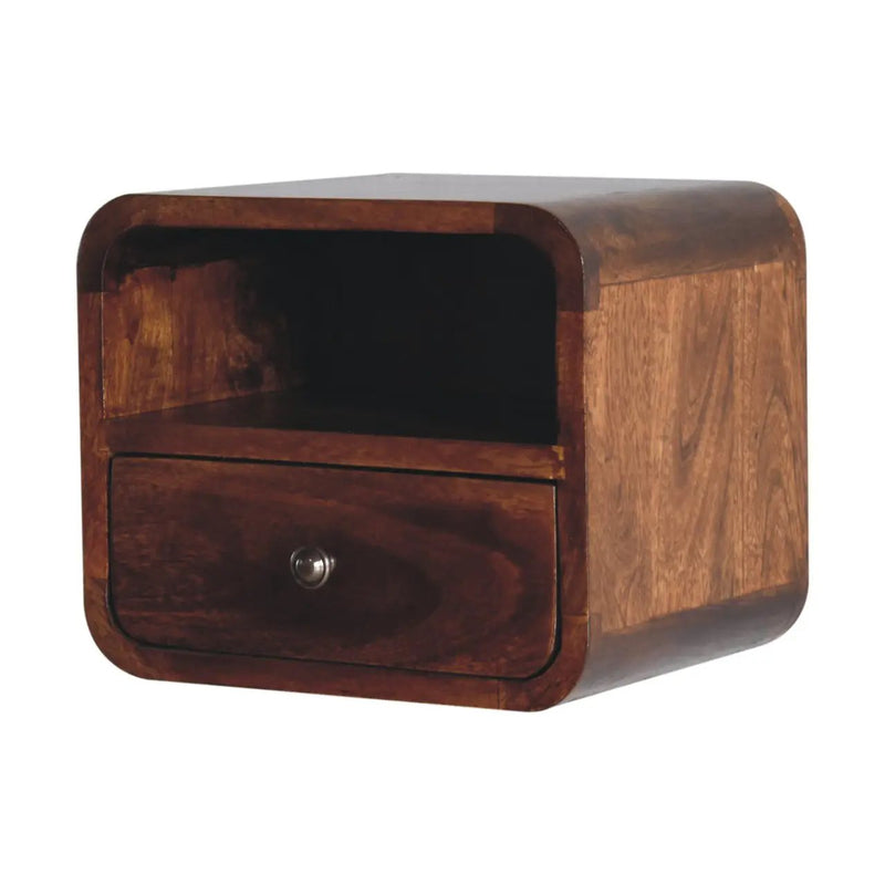 Extra Mini Wall-Mounted Curved Chestnut Nightstand by HouseOfZazla