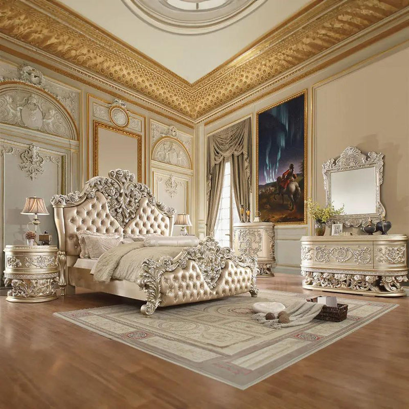 Vatican - Eastern King Bed - Synthetic Leather, Light Gold & Champagne Silver by Unique Piece Furniture