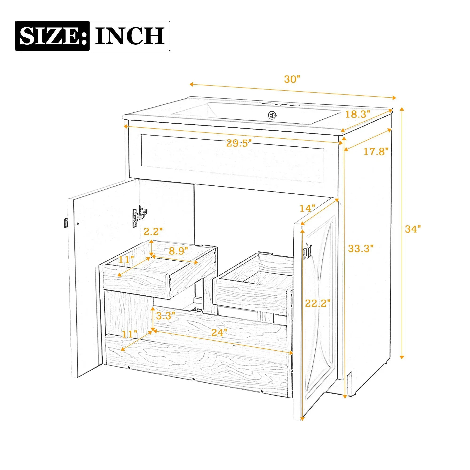 Bathroom Vanity With Sink, Freestanding Storage Cabinet With Handles, Soft Closing Doors by Unique Piece Furniture