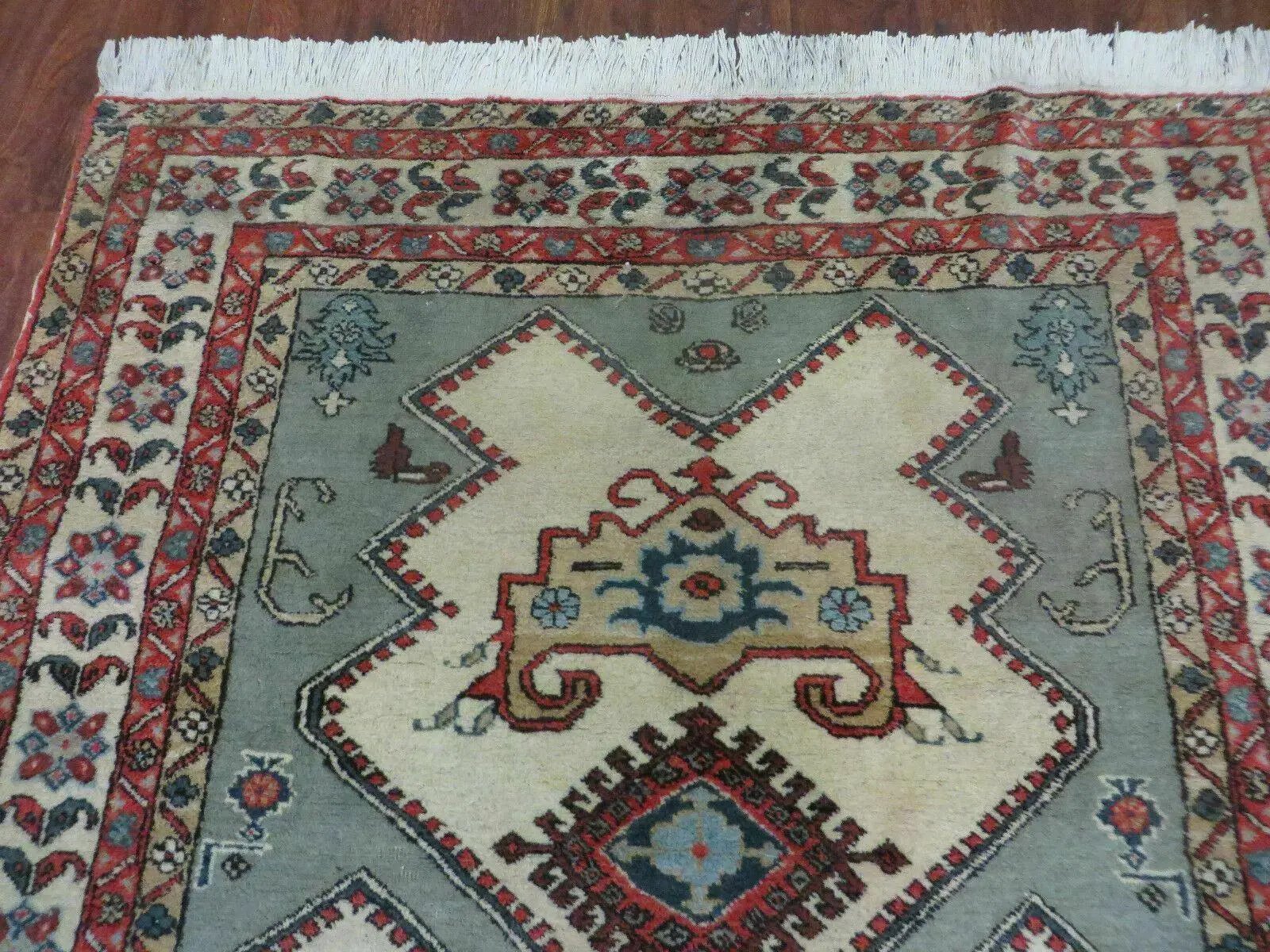 4' X 7' Vintage Handmade Knotted Rug India Caucasian Wool Soft Green Organic by Jewel Rugs