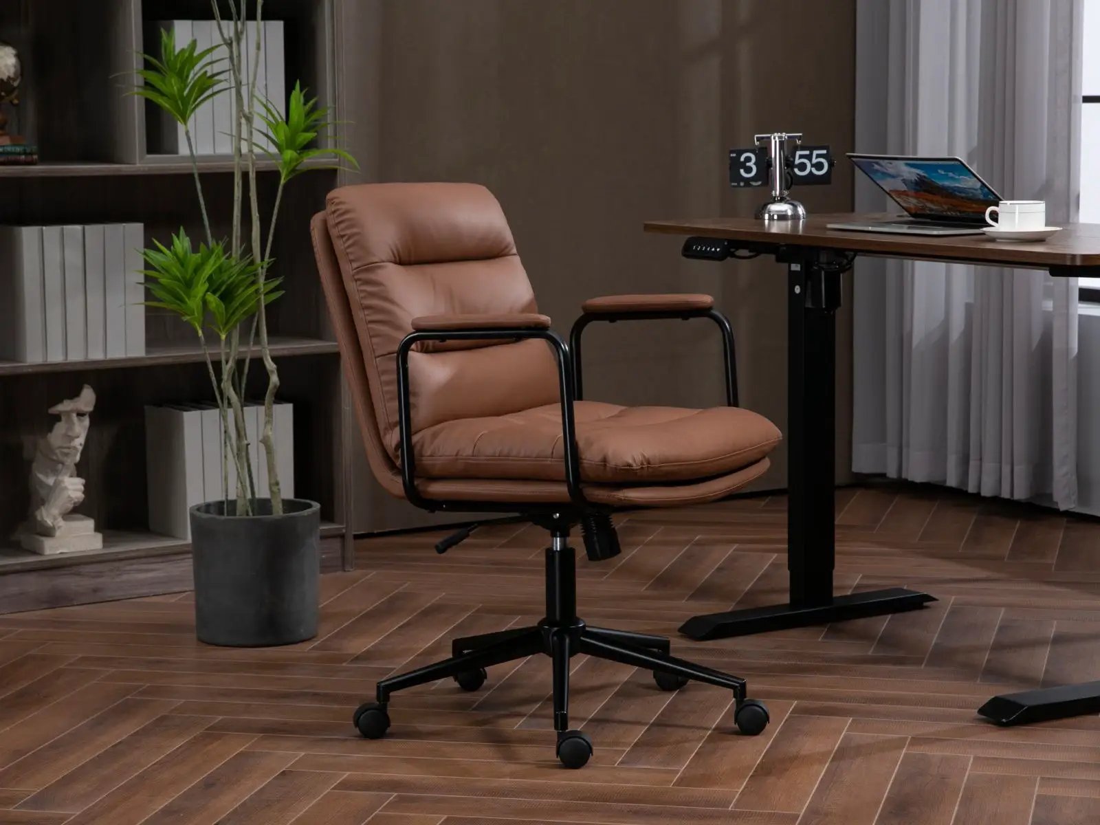 Office Chair, Mid Back Home Office Desk Task Chair With Wheels And Arms Ergonomic Computer Rolling Swivel Chair With Padded Armrest by HouseOfZazla