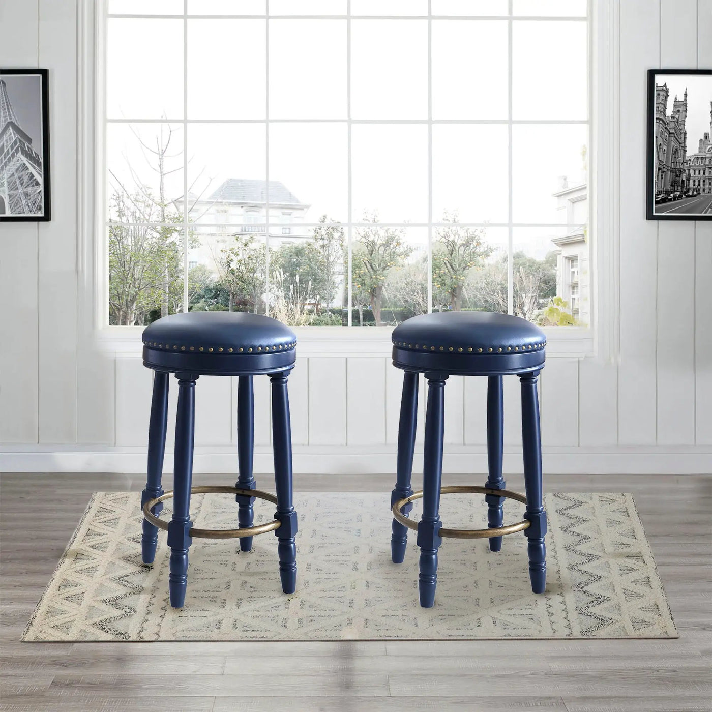 360° Swivel Wooden Barstools With Upholstered Seat, Counter Height (Set of 2) by HouseOfZazla