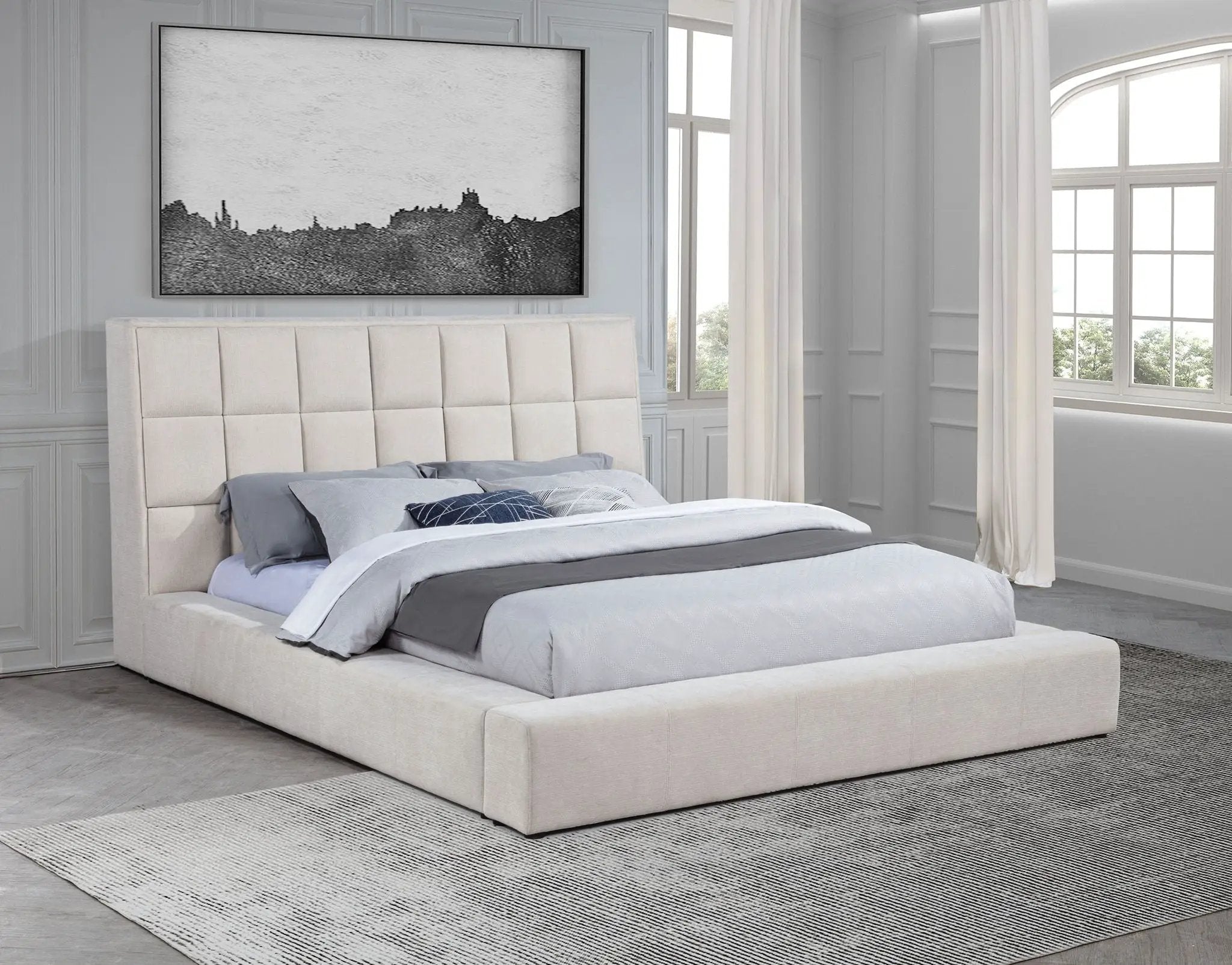 Dreux Upholstered Eastern King Panel Platform Bed Cream by Unique Piece Furniture