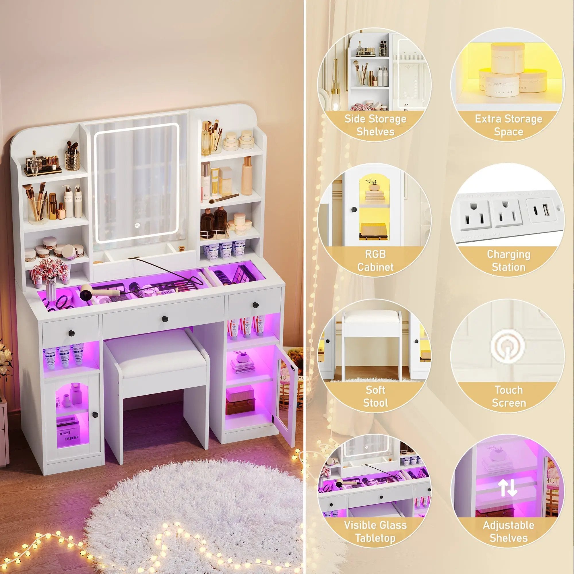 43.2" Vanity Desk with LED Mirror and Lights by HouseOfZazla