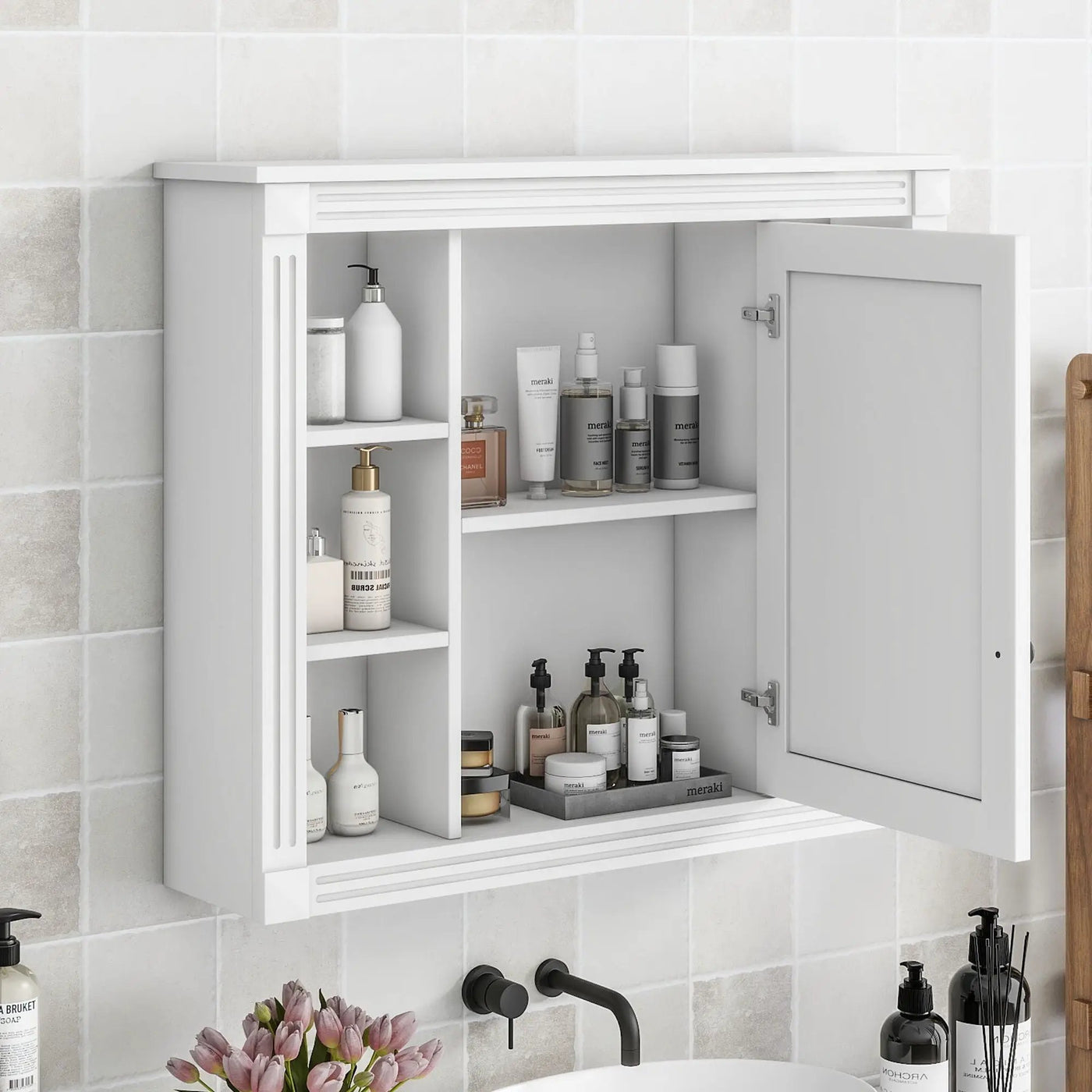 Wall Mounted Bathroom Storage Cabinet With Mirror, Cabinet With 6 Open Shelves And Adjustable Interior by Unique Piece Furniture