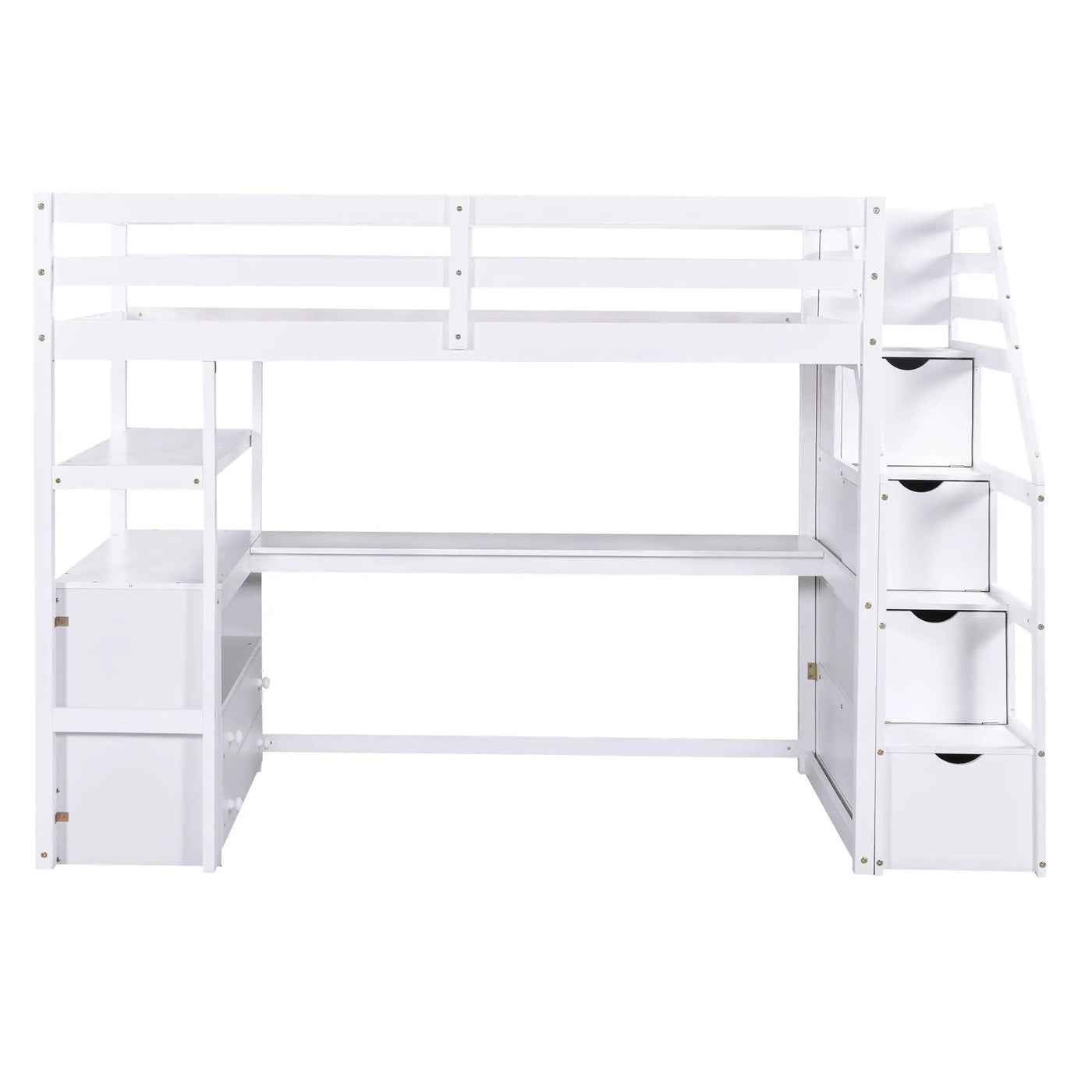 Loft Bed With Desk, Shelves, 2 Drawers, Storage Staircase by Unique Piece Furniture
