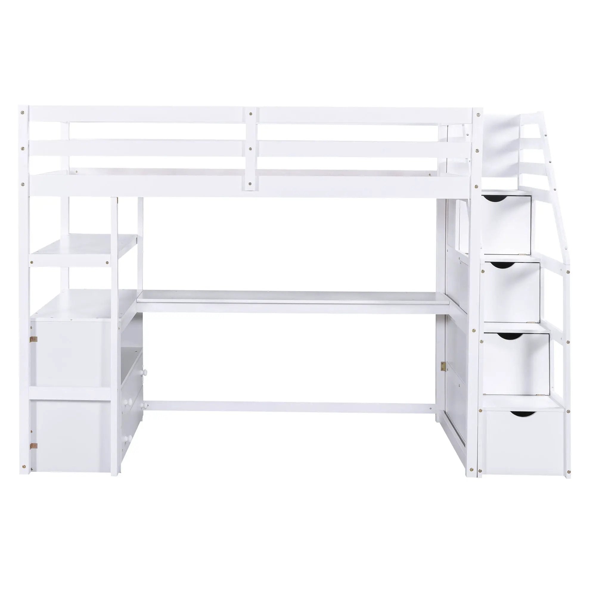 Loft Bed With Desk, Shelves, 2 Drawers, Storage Staircase by HouseOfZazla