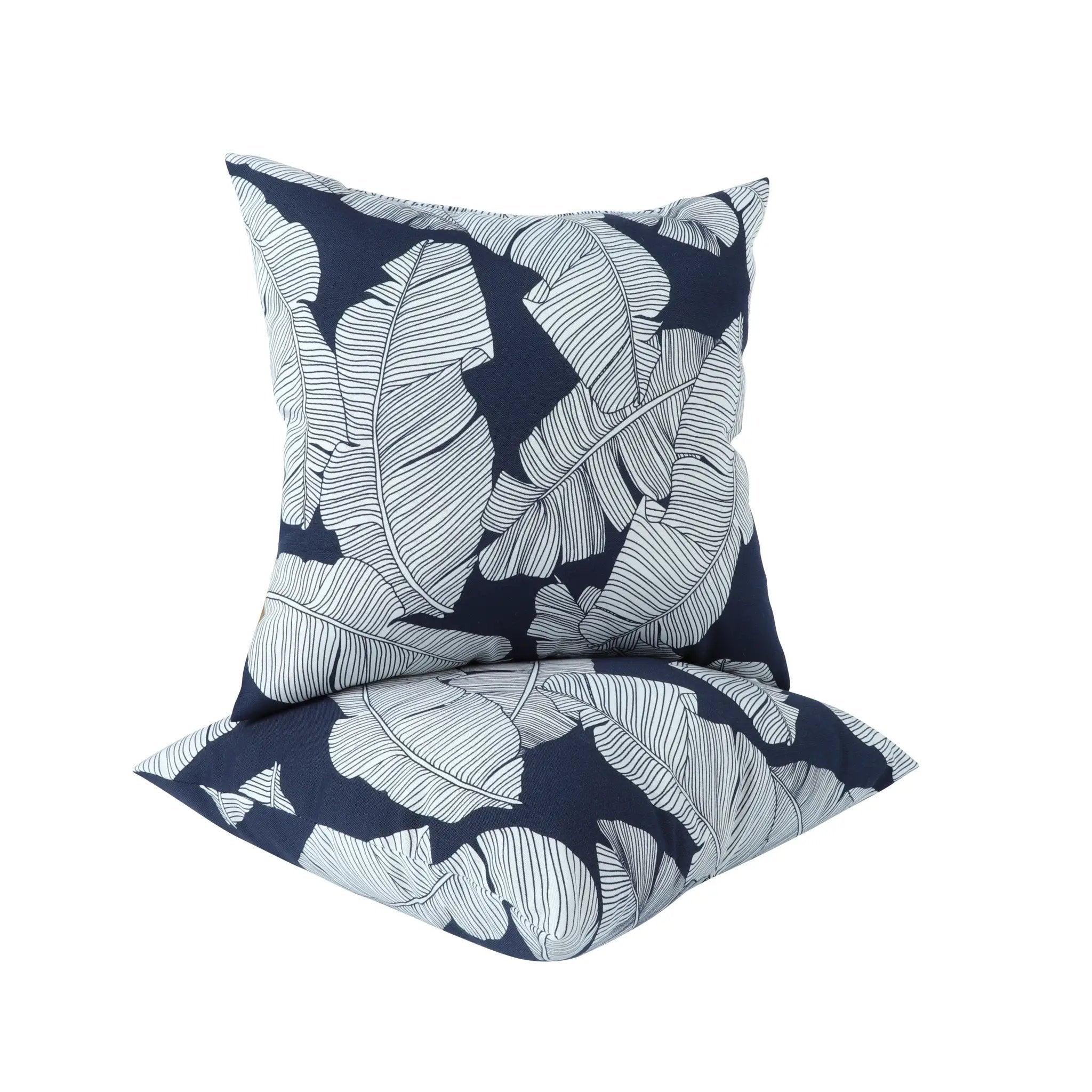 2 Pack Outdoor Throw Pillows, Waterproof & Fade-Resistant (18x18 Inch, Blue Leaf) by HouseOfZazla