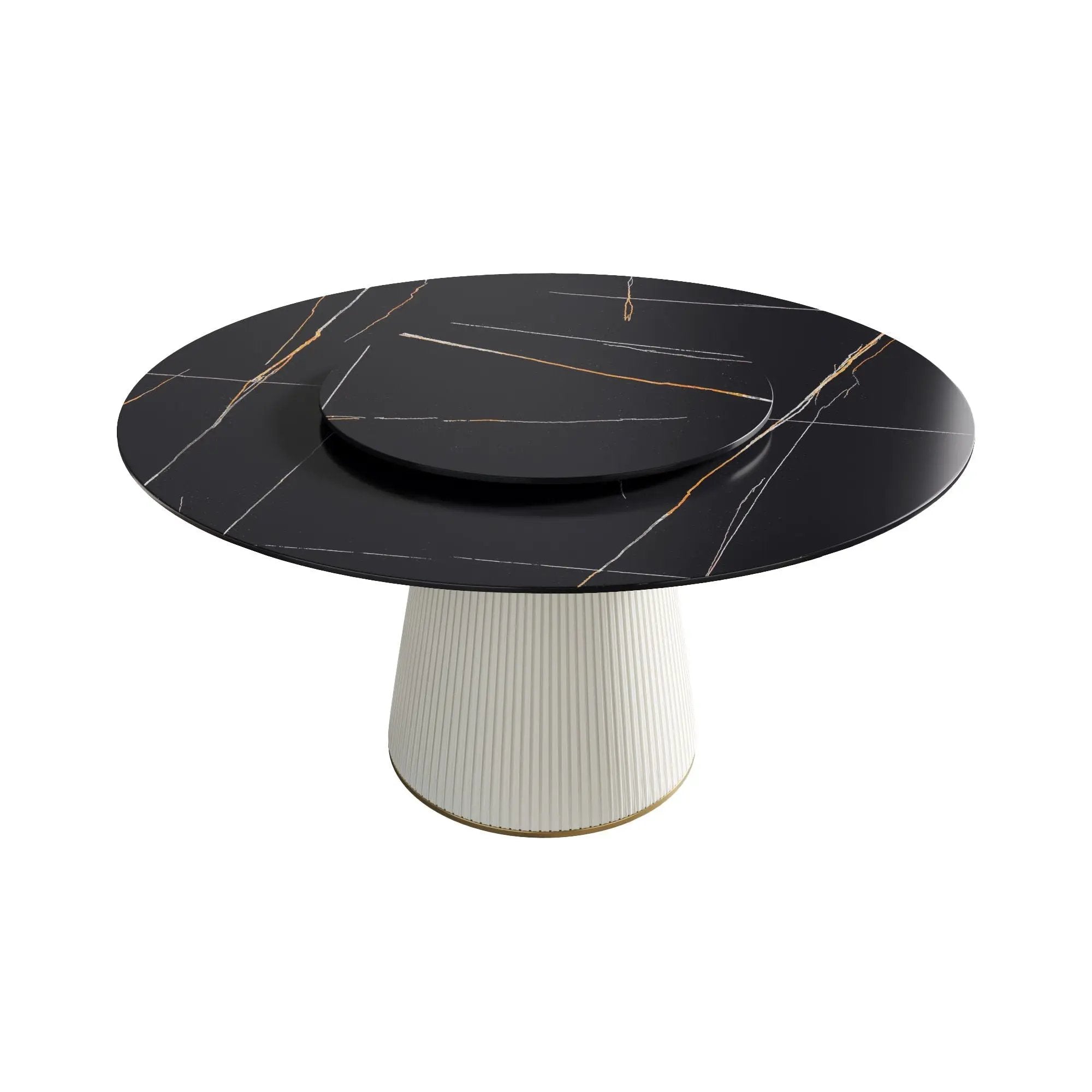 Modern Artificial Stone Round Plywood Base Dining Table, Can Accommodate 8 People Artificial Stone Turntable (Not Including Chairs) - Black / Beige by HouseOfZazla