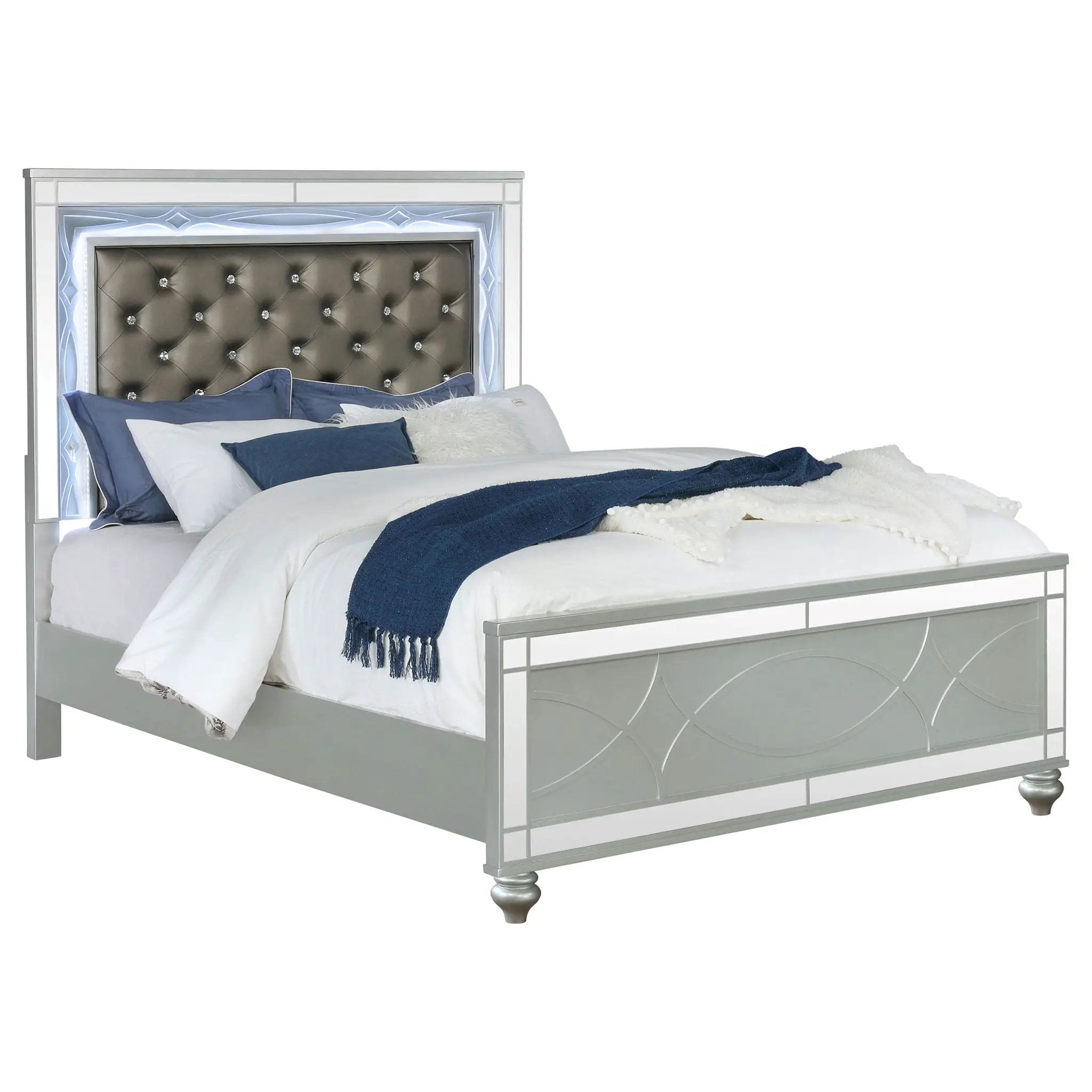 Gunnison Wood California King LED Panel Bed Silver Metallic by Unique Piece Furniture