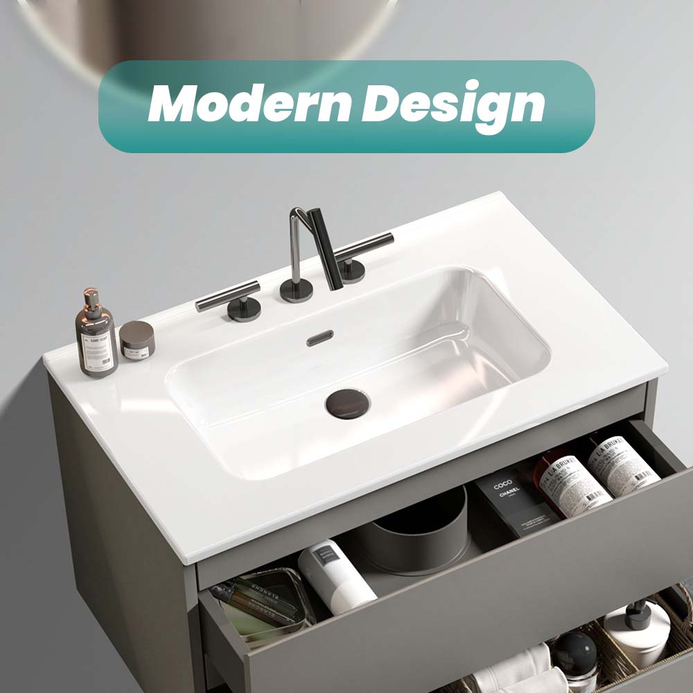 Glossy White Ceramic Integrated Sink by HouseOfZazla