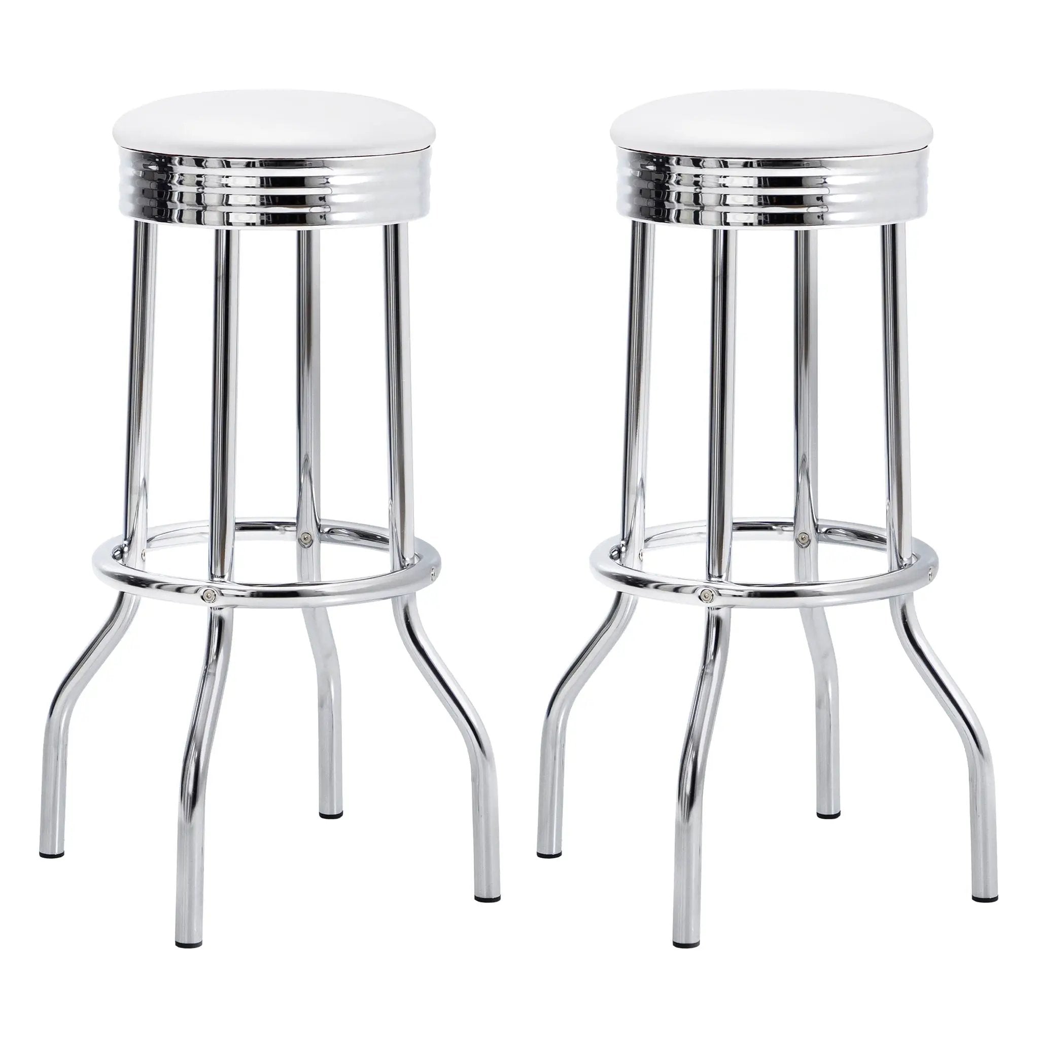 Retro Upholstered Metal Swivel Bar Stool White (Set of 2) by Unique Piece Furniture