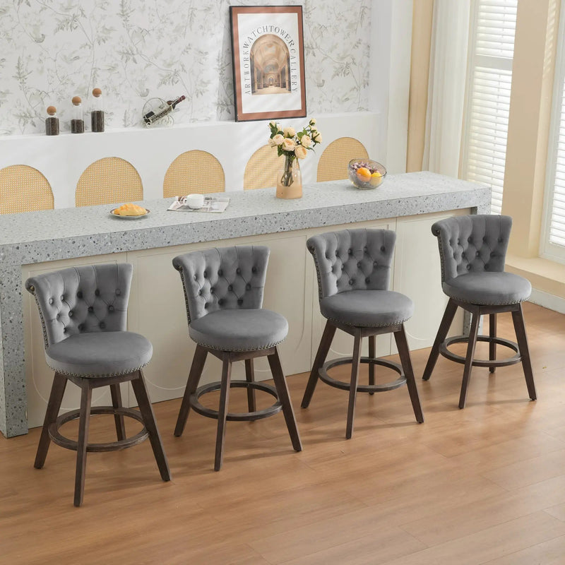 26" Counter Height Bar Stools Set of 2 with 360° Swivel and Velvet Upholstery by HouseOfZazla