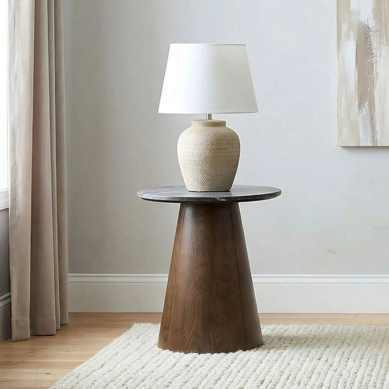 Franklin Round Wood Pedestal Side End Table Grey and Dark Brown by Unique Piece Furniture