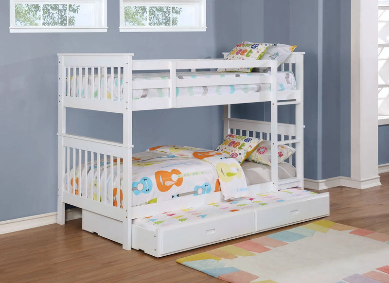 Chapman Wood Twin Over Twin Bunk Bed with Mattress White by Unique Piece Furniture