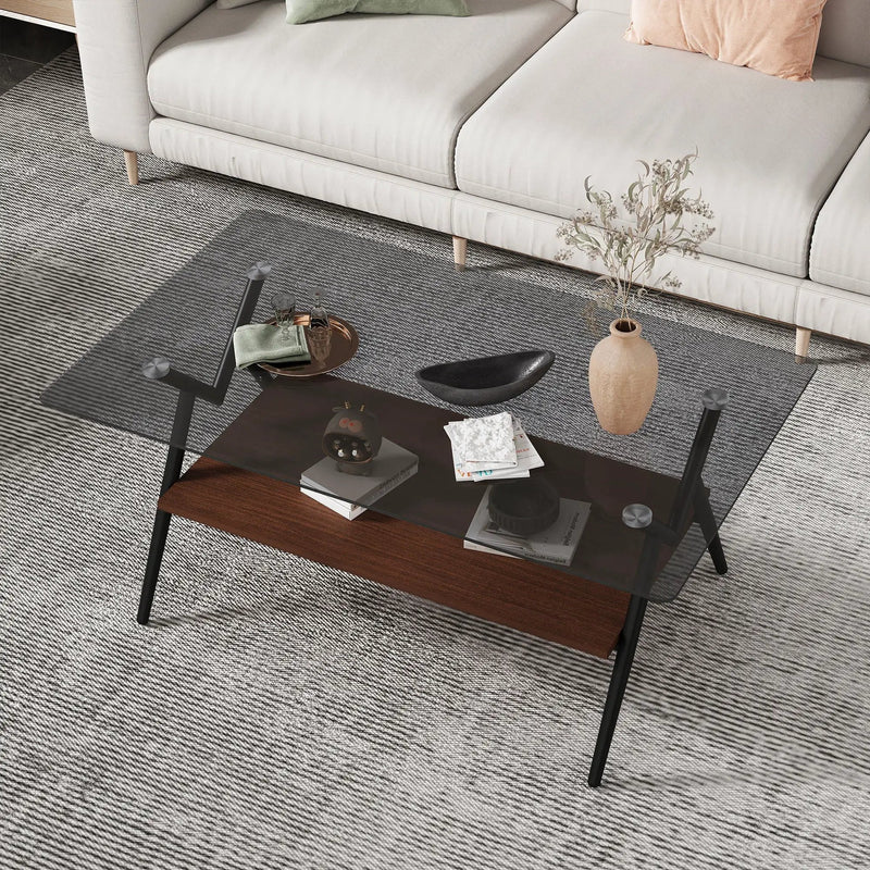 Rectangle Coffee Table With Tempered Glass Top And Shelf, Modern Table For Living Room by Unique Piece Furniture
