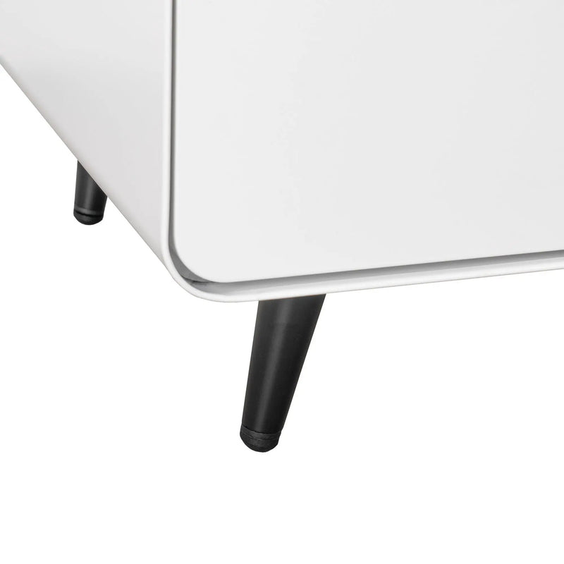 Modern Night Stand Storage Cabinet For Living Room Bedroom, Steel Cabinet With 2 Drawers, Bedside Furniture, Circular Handle - White by HouseOfZazla